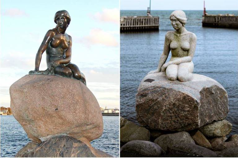 Estátuas da Pequena Sereia de Copenhage e Asaa, ambas na Dinamarca