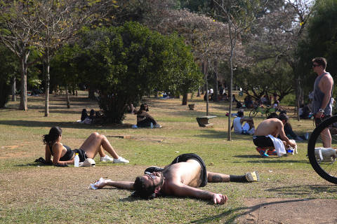 SÃO PAULO, SP, BRASIL  - 21.08.2021 - Movimento nos parques de São Paulo por causa da onda de calor em São Paulo.  Pq. Ibirapuera ( Foto: Rubens Cavallari/Folhapress - NAS RUAS)
