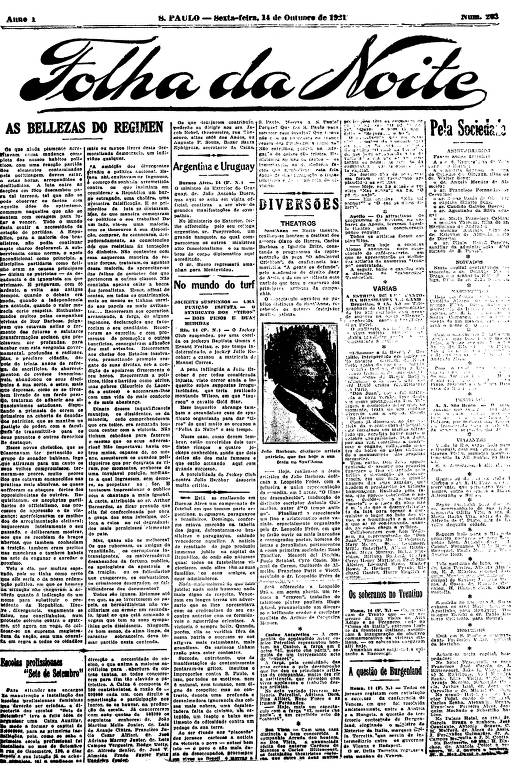 Primeira Página da Folha da Noite de 14 de outubro de 1921