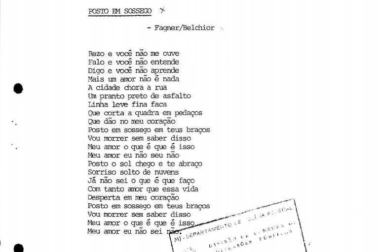 Letra de 'Posto em Sossego' canção de Belchior jamais gravada