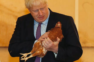 Britain's PM Johnson visits Shervington Farm, St Brides Wentlooge near Newport