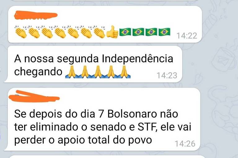 Mensagens falando em eliminar o STF em meio à convocação dos atos de 7 de Setembro