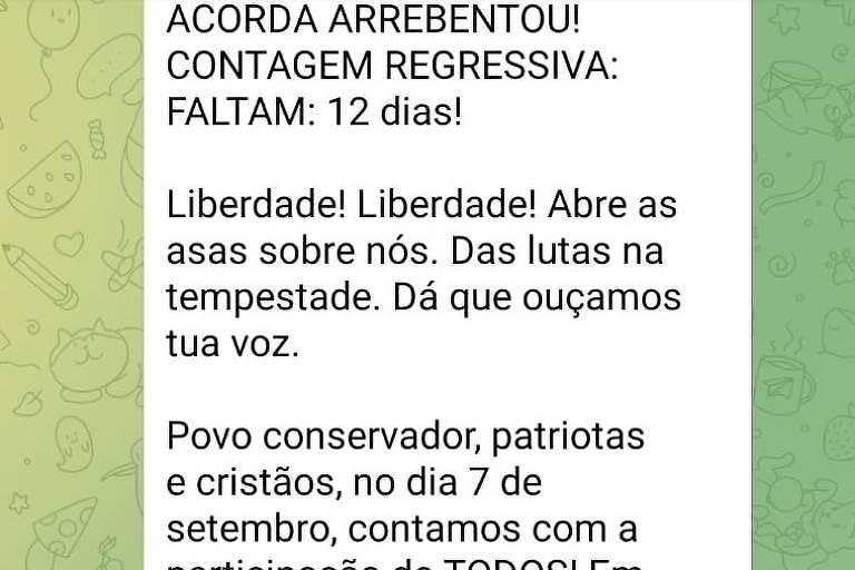 Mensagem exaltando pautas antidemocráticas no 7 de Setembro