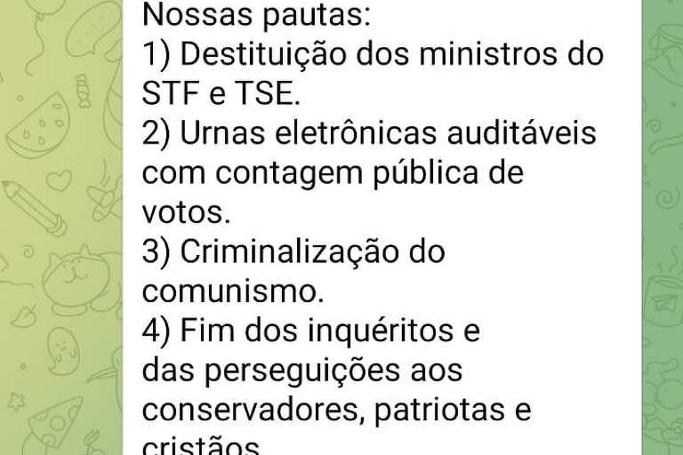 Mensagem exaltando pautas antidemocráticas no 7 de Setembro