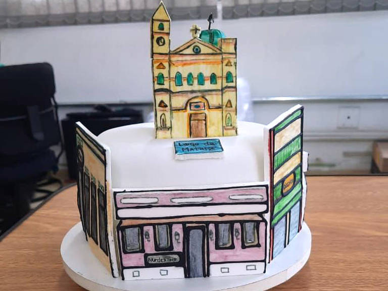 Protótipo do bolo que será feito para a celebração do aniversário da Freguesia do Ó (zona norte da capital paulista)