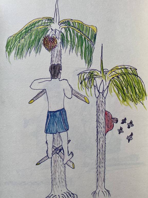 Desenho de Nestor Yanomami reproduzido no livro "Puu Naki Thëã Oni"