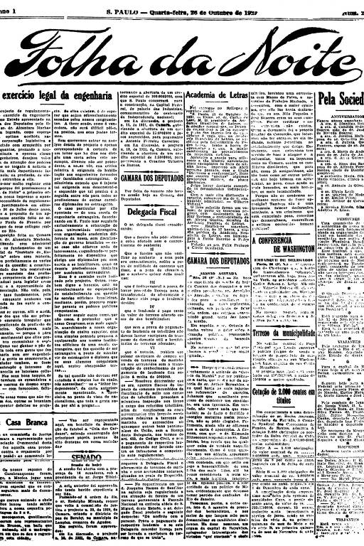 Primeira Página da Folha da Noite de 26 de outubro de 1921