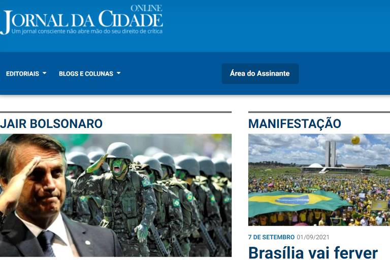 Página inicial do Jornal da Cidade Online, desmonetizado por ordem do TSE