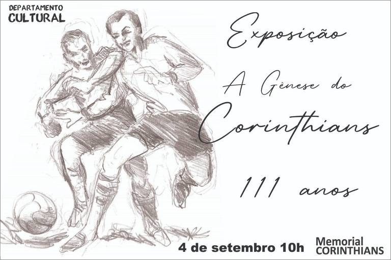 Pôster da exposição "A Gênese do Corinthians - 111 anos" no Memorial do Parque São Jorge, sede do clube