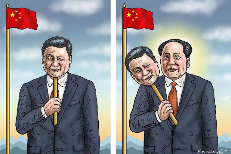 Ilustração do cartunista Marian Kamensky compara Xi Jinping a Mao Tsé-Tung.