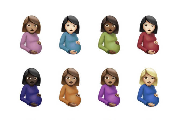 capa de disco com emojis de mulheres grávidas de todas as cores