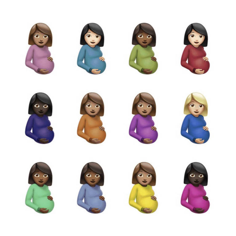capa de disco com emojis de mulheres grávidas de todas as cores