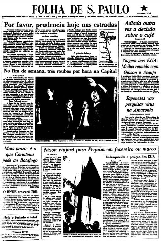 Primeira Página da Folha de 2 de novembro de 1971 