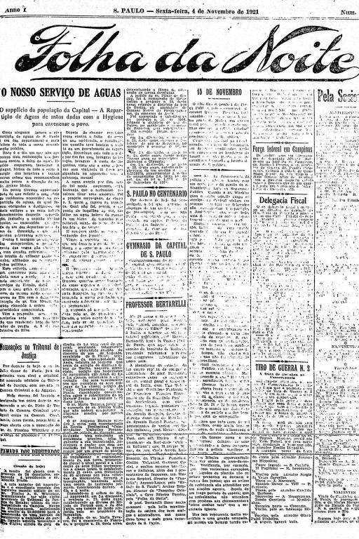 Primeira Página da Folha da Noite de 4 de novembro de 1921
