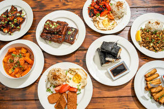 Vegan dishes at Chef Reina, a restaurant in Brisbane, Calif.,  on Aug. 5, 2021.  (Kelsey McClellan/The New York Times)