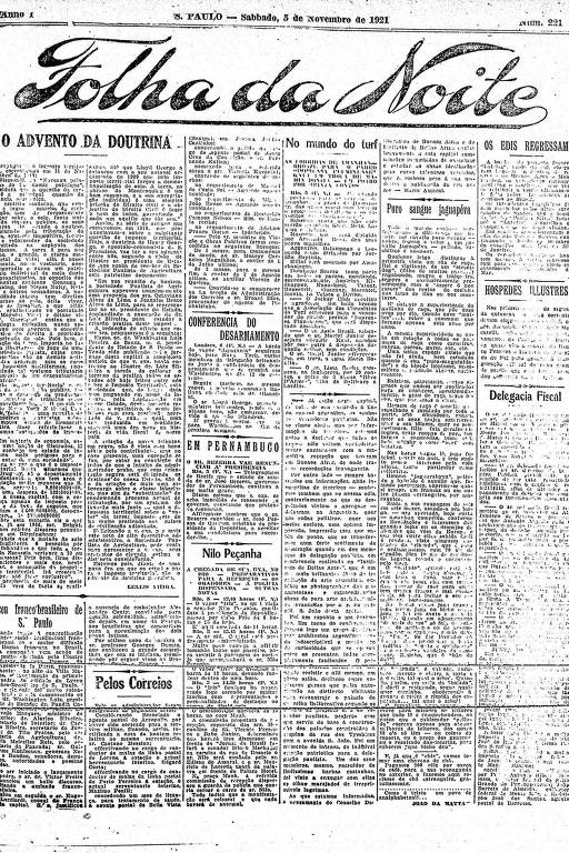 Primeira Página da Folha da Noite de 5 de novembro de 1921