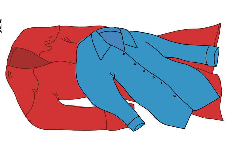 Ilustração de um sobretudo vermelho e uma camisa manga longa azul