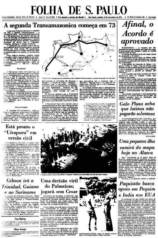Primeira Página da Folha de 6 de novembro de 1971