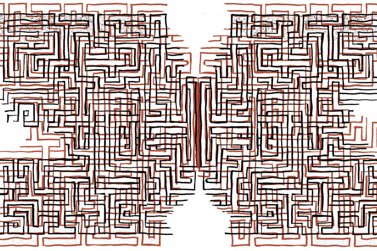 Uma série de linhas e traços geométricos que se cruzam formando uma figura que se parece com a letra X