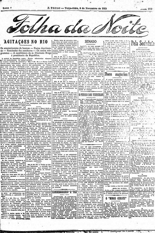 Primeira Página da Folha da Noite de 8 de novembro de 1921