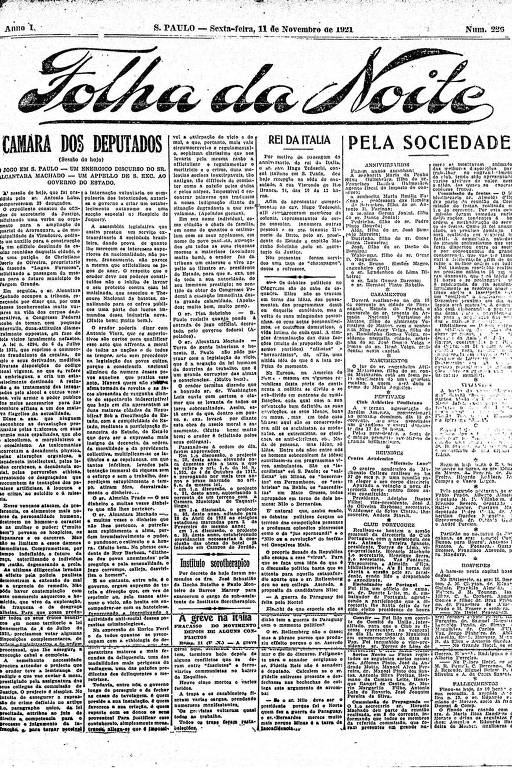 Primeira Página da Folha da Noite de 11 de novembro de 1921