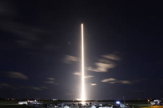 The Inspiration 4 civilian crew aboard a SpaceX Falcon 9 rocket launches from Kennedy Space Center