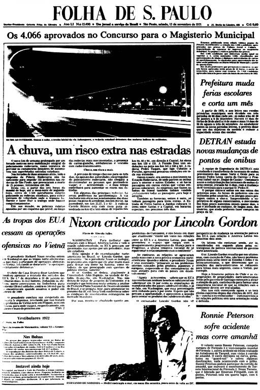 Primeira Página da Folha de 13 de novembro de 1971