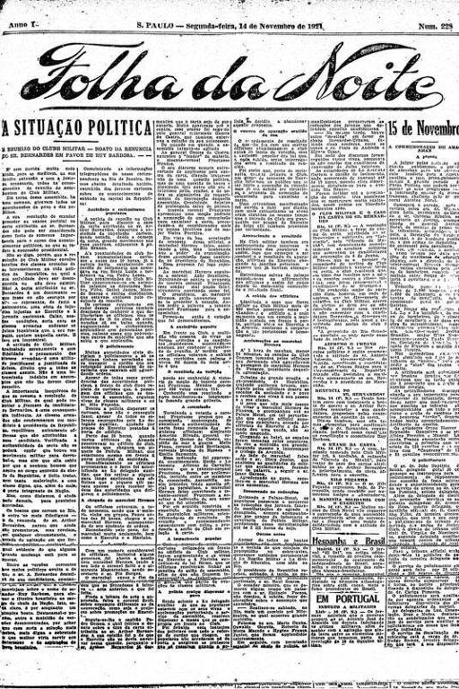 Primeira Página da Folha da Noite de 14 de novembro de 1921