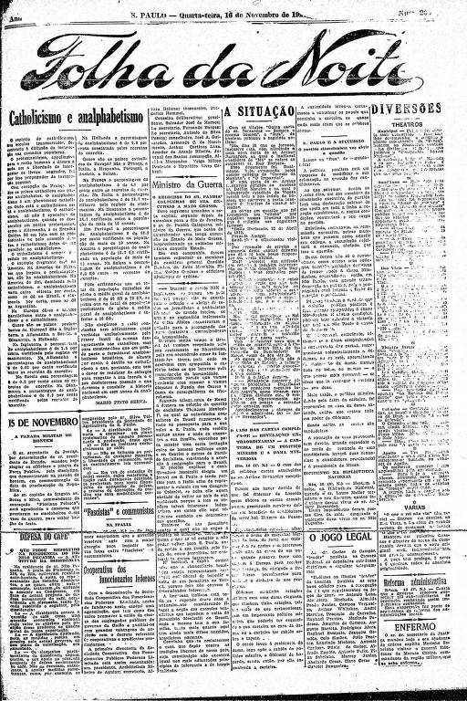 Primeira Página da Folha da Noite de 16 de novembro de 1921