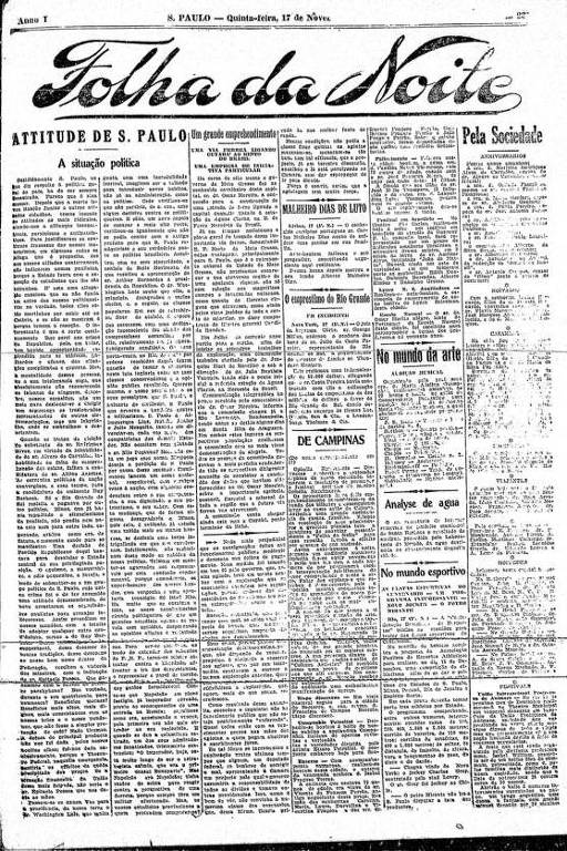 Primeira Página da Folha da Noite de 17 de novembro de 1921