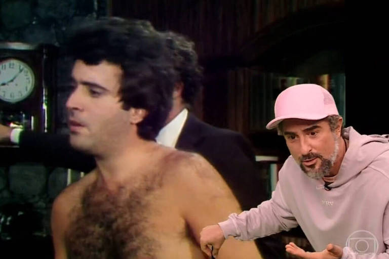 Mion fica chocado ao ver nudez de Tony Ramos no quadro Isso a Globo Mostra, do Caldeirão