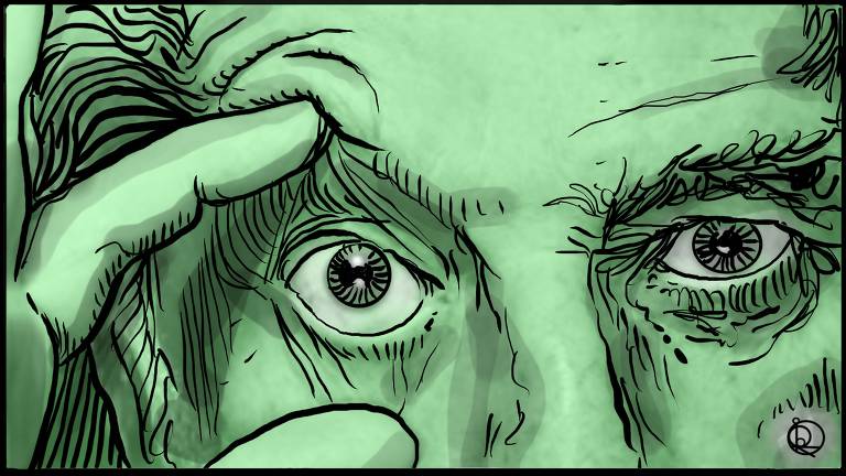 Desenho verde mostra homem abrindo o olho