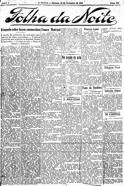 Primeira Página da Folha da Noite de 19 de novembro de 1921