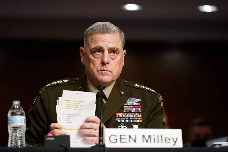 O chefe do Estado-Maior dos EUA, general Mark Milley, durante audiência no Senado americano 