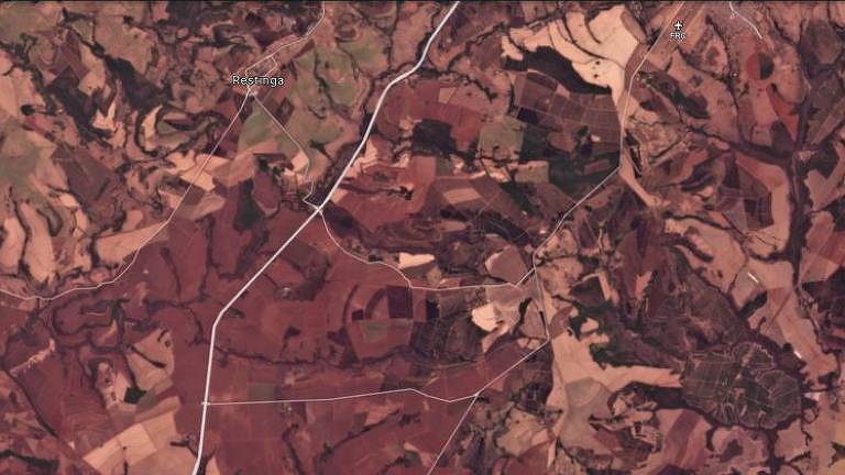Imagem de satélite dos arredores de Franca, uma das cidades impactadas pela tempestade de poeira