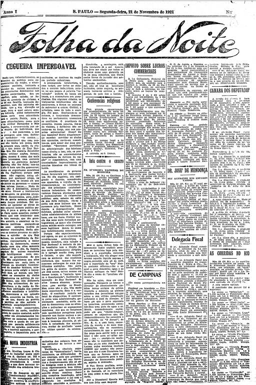 Primeira Página da Folha da Noite de 21 de novembro de 1921