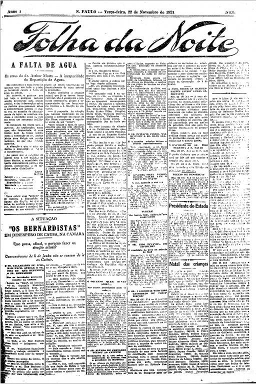 Primeira Página da Folha da Noite de 22 de novembro de 1921