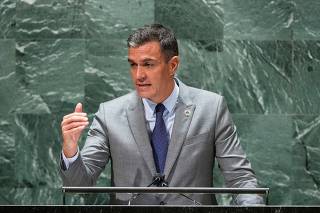 Spain's Prime Minister Pedro Sanchez addresses the 76th Session of the U.N. General Assembly in New York City