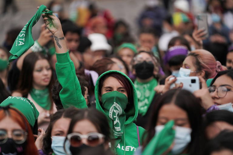 Marcha de mulheres em Bogotá, capital da Colômbia