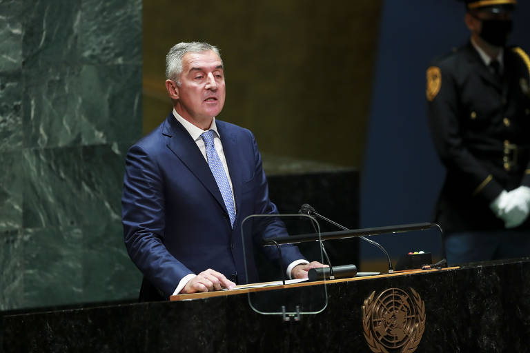 O presidente de Montenegro, Milo Djukanovic, discursa na Assembleia-Geral da ONU, em Nova York