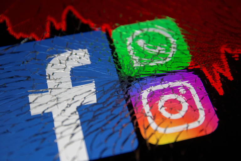 Logos de Facebook, WhatsApp e Instagram, que ficaram fora do ar nesta segunda (4)

