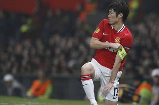 Manchester United's captain Park reacts during their Europa League soccer match against Ajax in Manchester