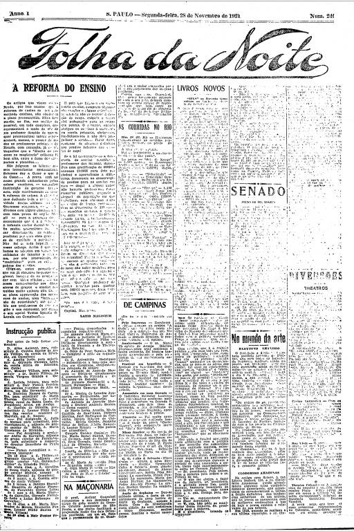 Primeira Página da Folha da Noite de 28 de novembro de 1921