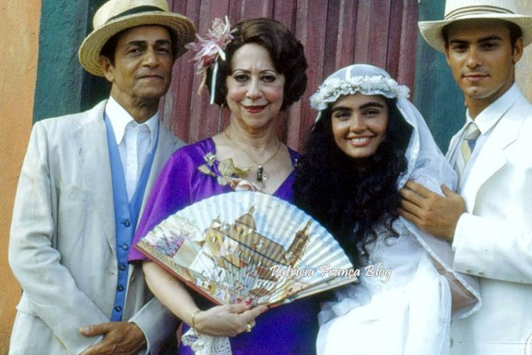 Norberto (Nelson Xavier), Jacutinga (Fernanda Montenegro), Maria Santa (Patrícia França) e José Inocêncio (Leonardo Vieira) na primeira fase de "Renascer"
