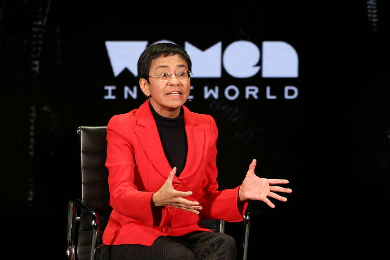 Maria Ressa participa da conferência Women In The World em Nova York, em 2019