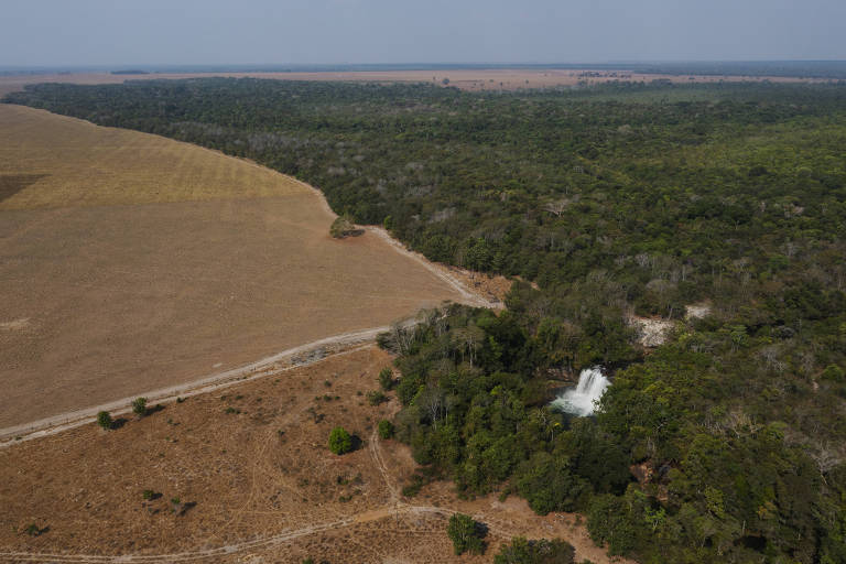 Cachoeiras do rio Cravari, em Mato Grosso, próximas ao limite com uma fazenda