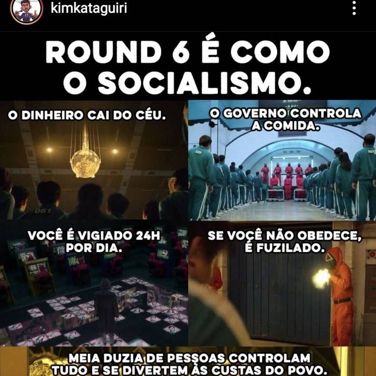 Deputado Kim Kataguiri fez post no Instagram associando série Round 6, da Netflix, ao socialismo