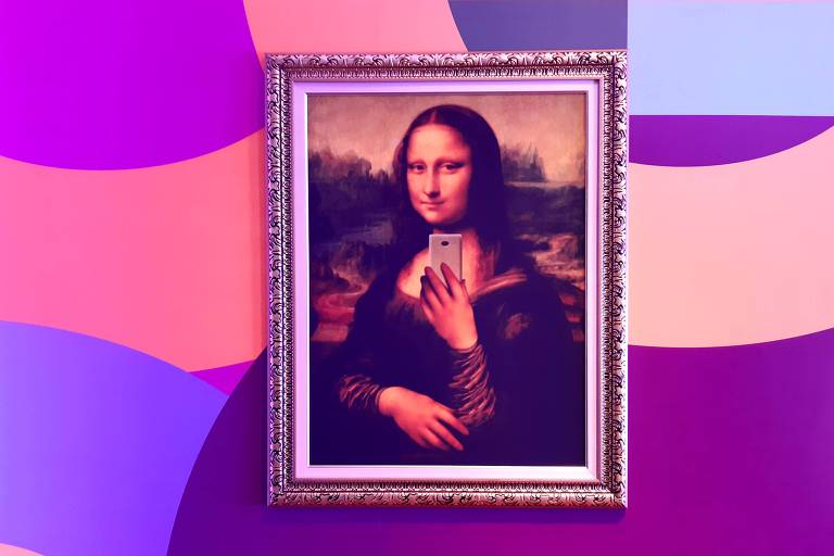 Verão de Mona Lisa, de Da Vinci, que fica exposta na entrada do Museu da Selfie, em SP
