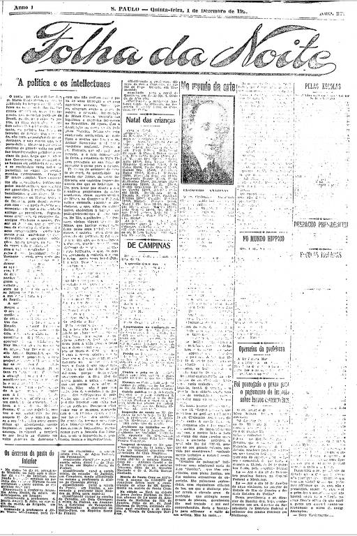 Primeira Página da Folha da Noite de 1º de dezembro de 1921