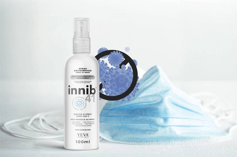 Embalagem do Innib 41, spray anti-Covid para as mãos feito à base de nióbio 